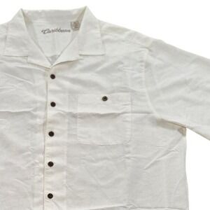 Caribbean Button Up Shirt‎ Camp Collar Short Sleeve White Modal Blend Mens 2X